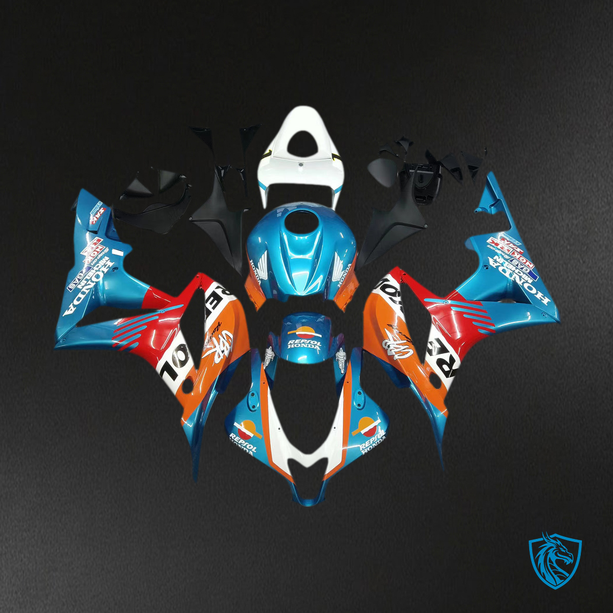 Honda CBR600RR (2007-2008) Blue, Orange & White F5 - MERGEment Motorcycle Fairings Kit