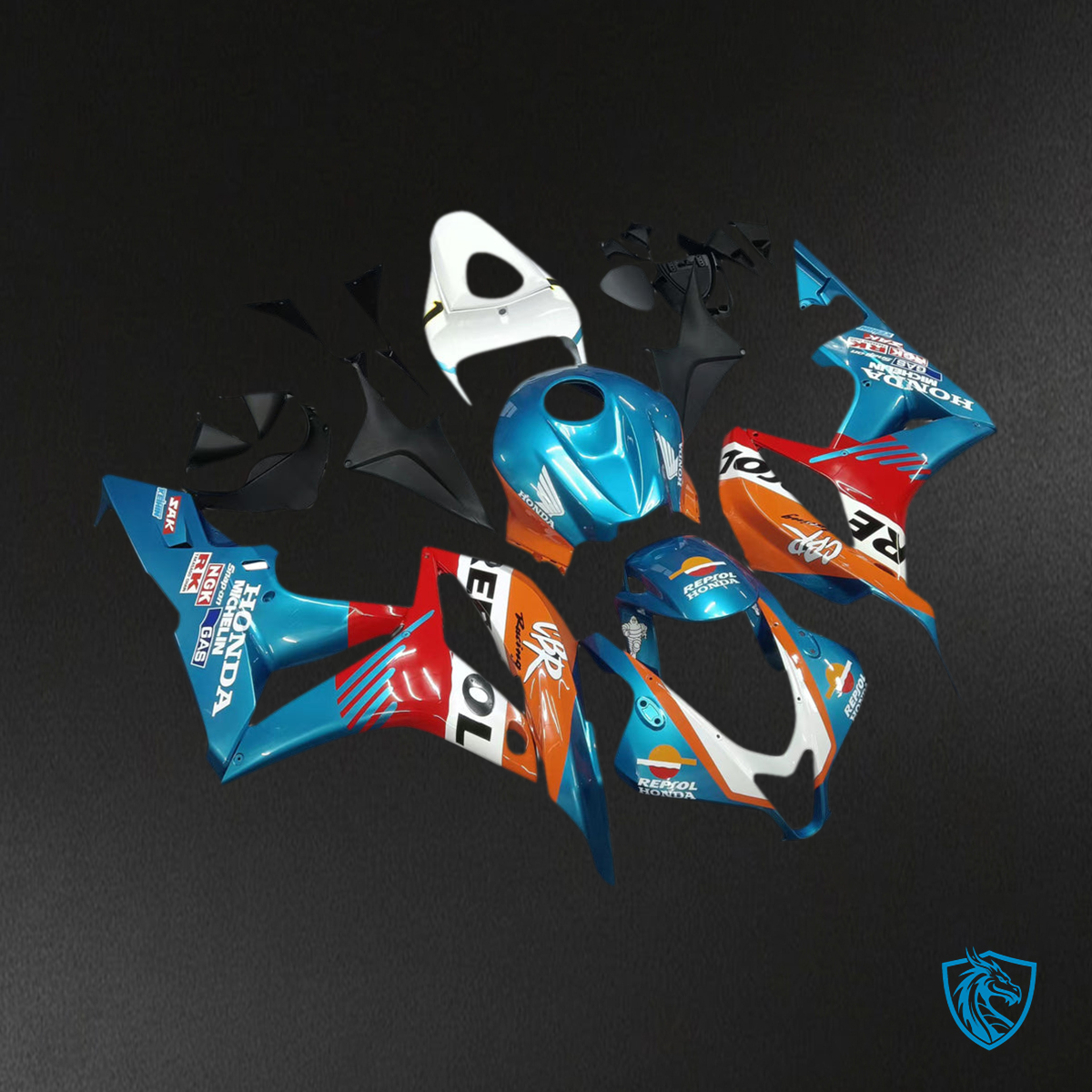 Honda CBR600RR (2007-2008) Blue, Orange & White F5 - MERGEment Motorcycle Fairings Kit