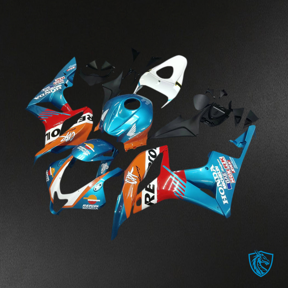 Honda CBR600RR (2007-2008) Blue, Orange & White F5 - MERGEment Motorcycle Fairings Kit