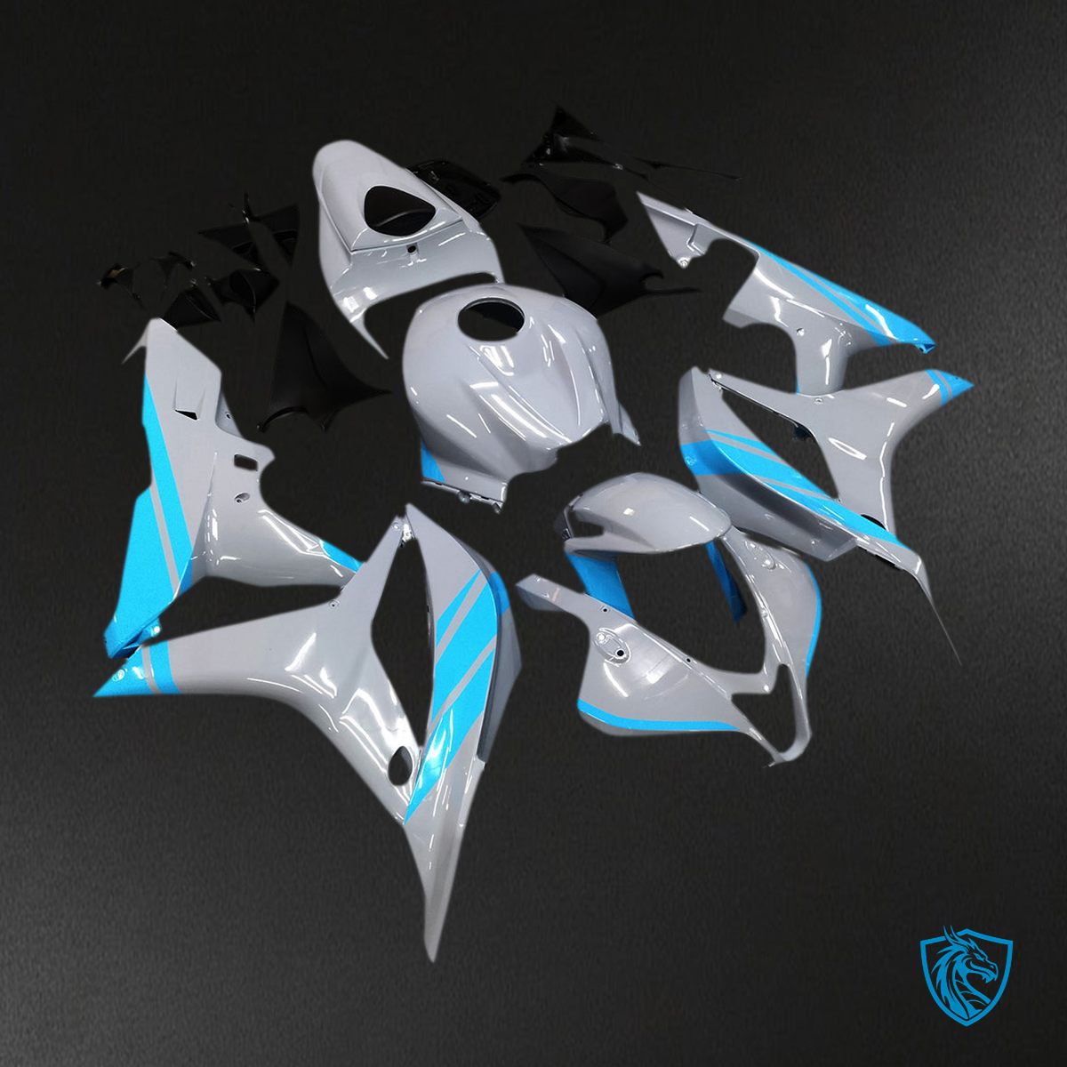 Honda CBR600RR (2007-2008) Nardo Gray & Light Blue F5 Fairing Kit - Aftermarket ABS Bodywork