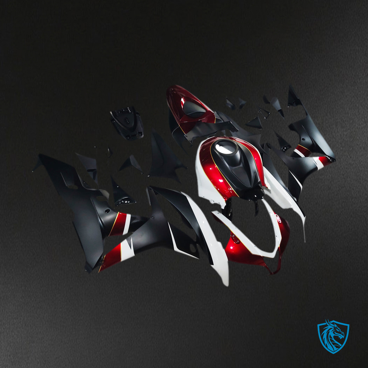 Honda CBR600RR (2007-2008) Black, Red & White F5 Fairing Kit - Aftermarket ABS Bodywork