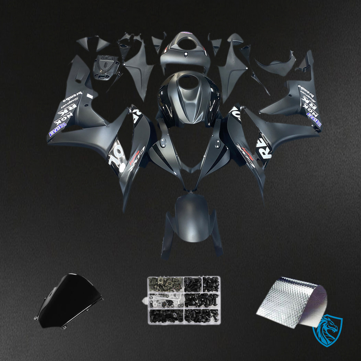 Honda CBR600RR (2007-2008) Matte Black Repsol F5 Fairing Kit - Aftermarket ABS Bodywork