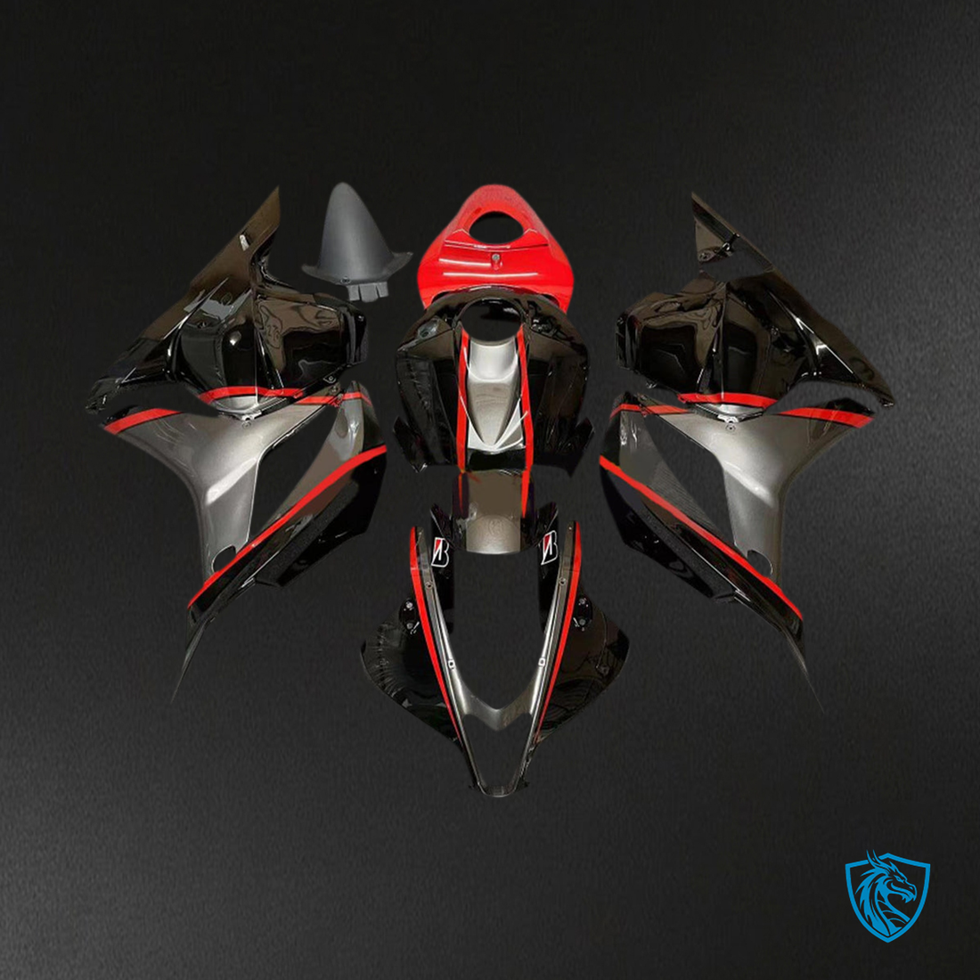 Honda CBR600RR (2007-2008) Gray, Black & Red F5 Fairing Kit | ABS Bodywork