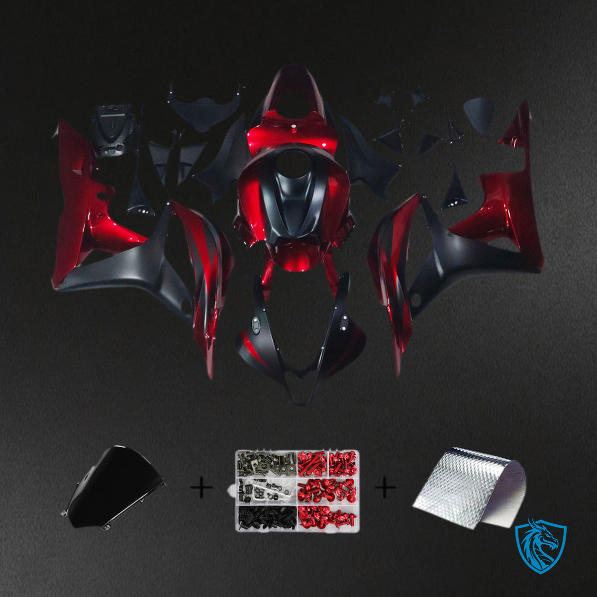 Honda CBR600RR F5 (2007-2008)  Fairing Kit - Gloss Red & Matte Black ABS Bodywork