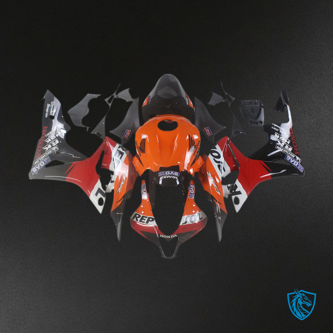 Honda CBR600RR (2007-2008) Fairing kit - Orange, Red, White and Black ABS Bodywork
