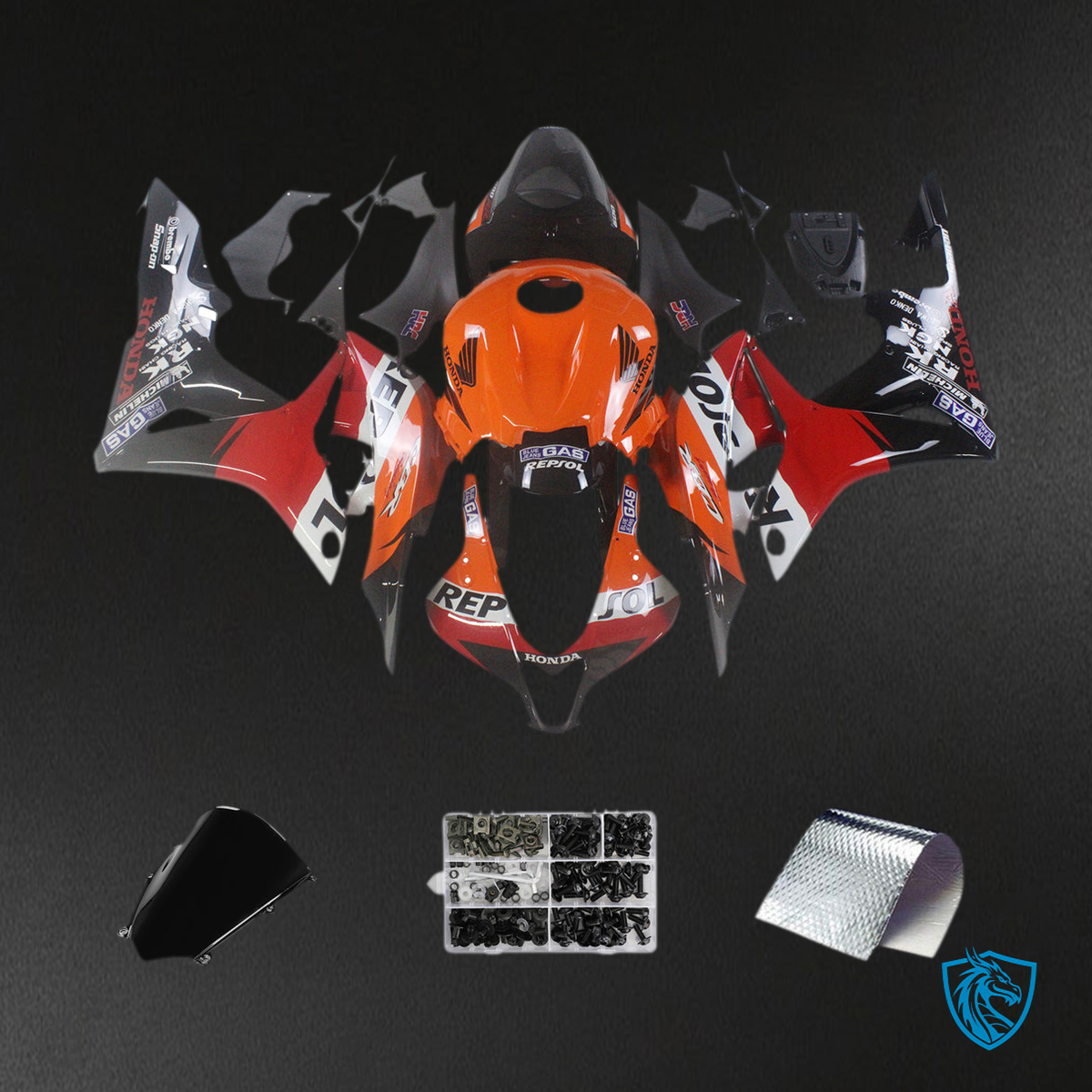 Honda CBR600RR (2007-2008) Orange, Red & Black - MERGEment Motorcycle Fairings Kit