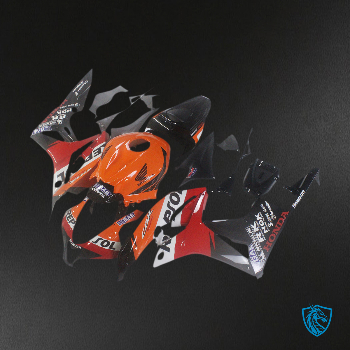 Honda CBR600RR (2007-2008) Fairing kit - Orange, Red, White and Black ABS Bodywork