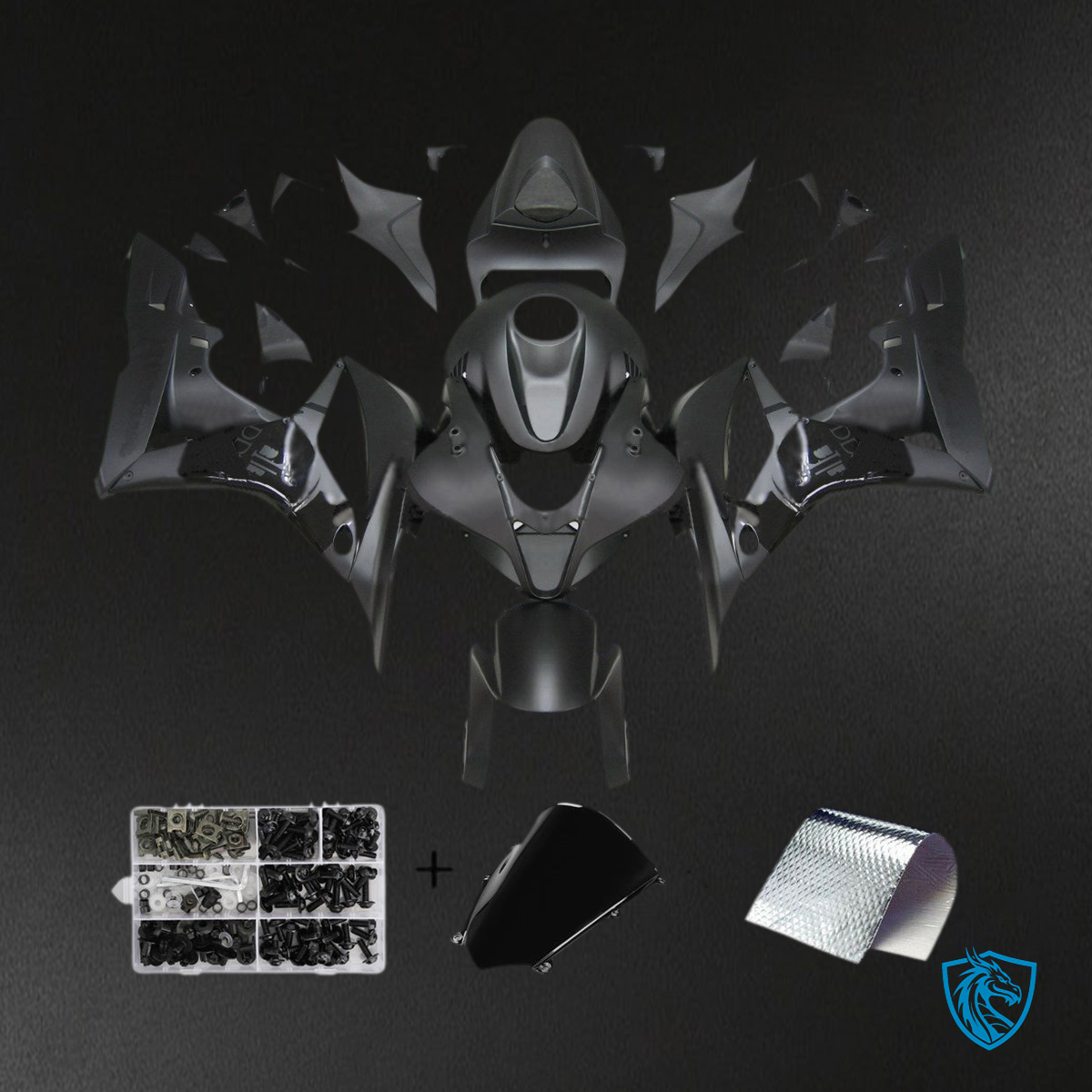 Honda CBR600RR (2007-2008) Matte Black Generic Fairing Kit - Aftermarket ABS Bodywork