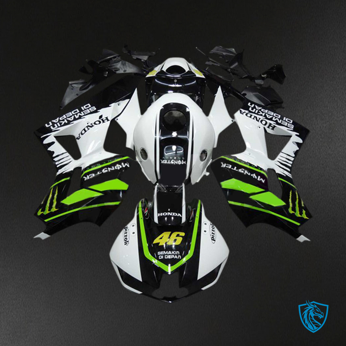 Honda CBR600RR (2013-2023) White, Black & Green F5 - MERGEment Motorcycle Fairings Kit