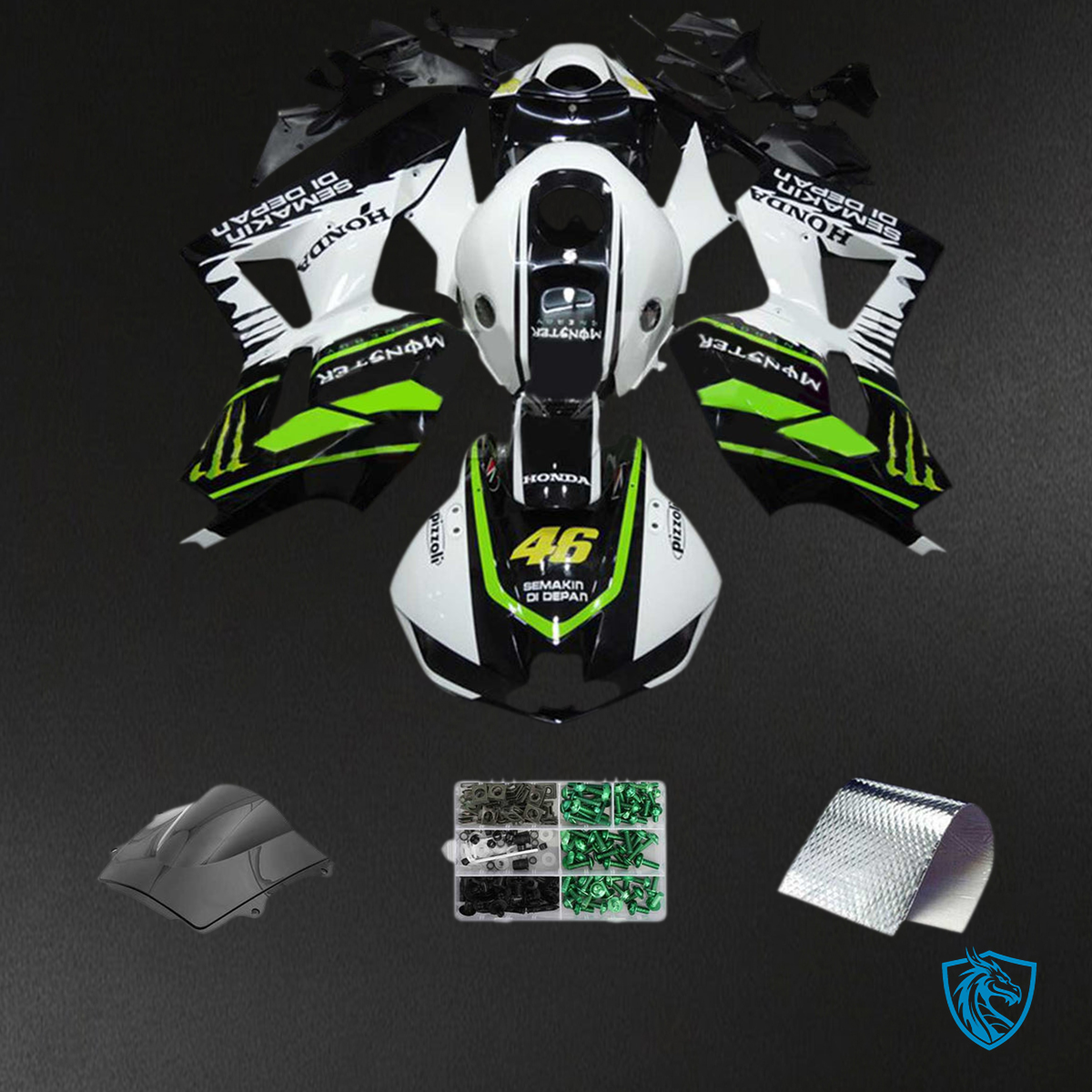 Honda CBR600RR (2013-2023) White, Black & Green F5 - MERGEment Motorcycle Fairings Kit