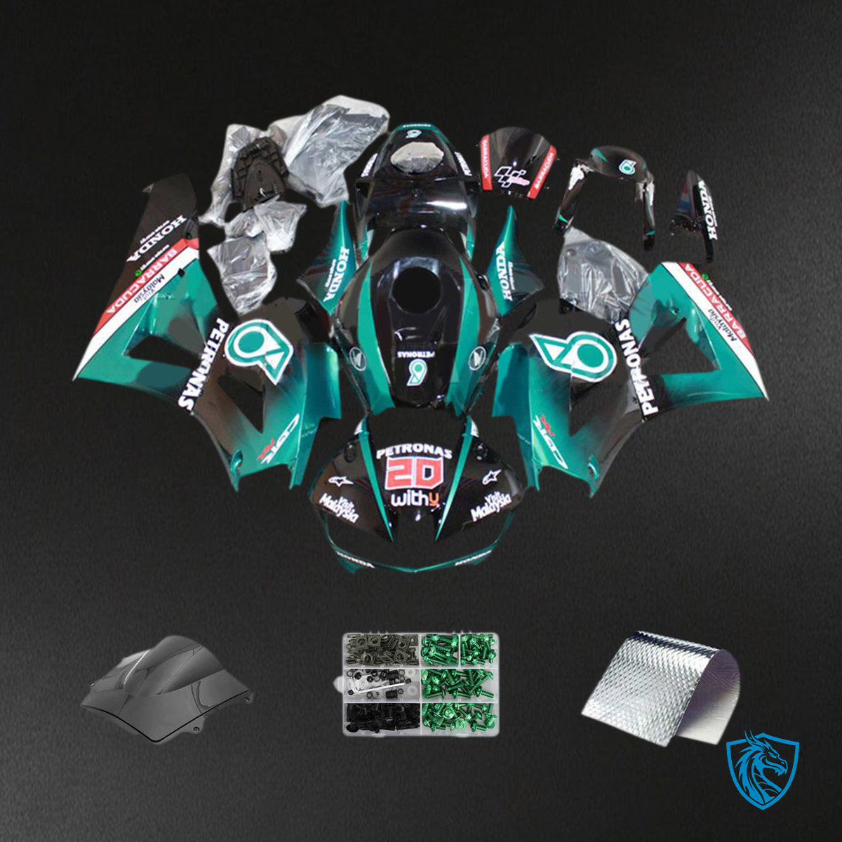 Honda CBR600RR (2013-2023) Black & Teal F5 - MERGEment Motorcycle Fairings Kit