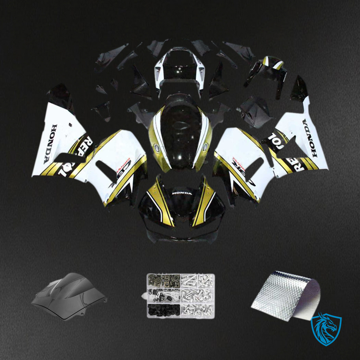 Honda CBR600RR (2013-2023) White, Black & Gold F5 Fairing Kit | ABS Bodywork