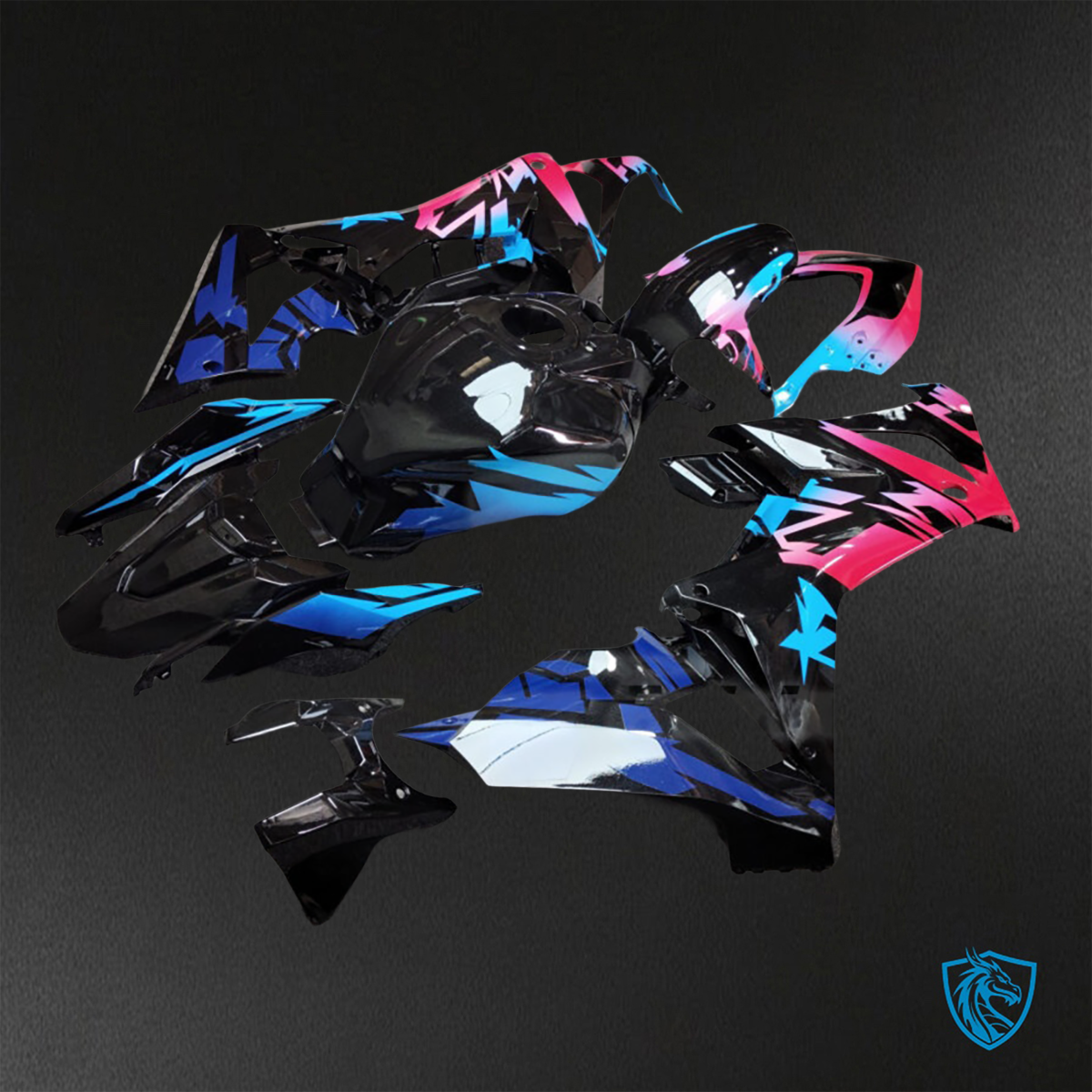 Honda CBR650R (2021-2023) Gloss Black, Pink & Blue - Replacement Motorcycle Fairings Kit