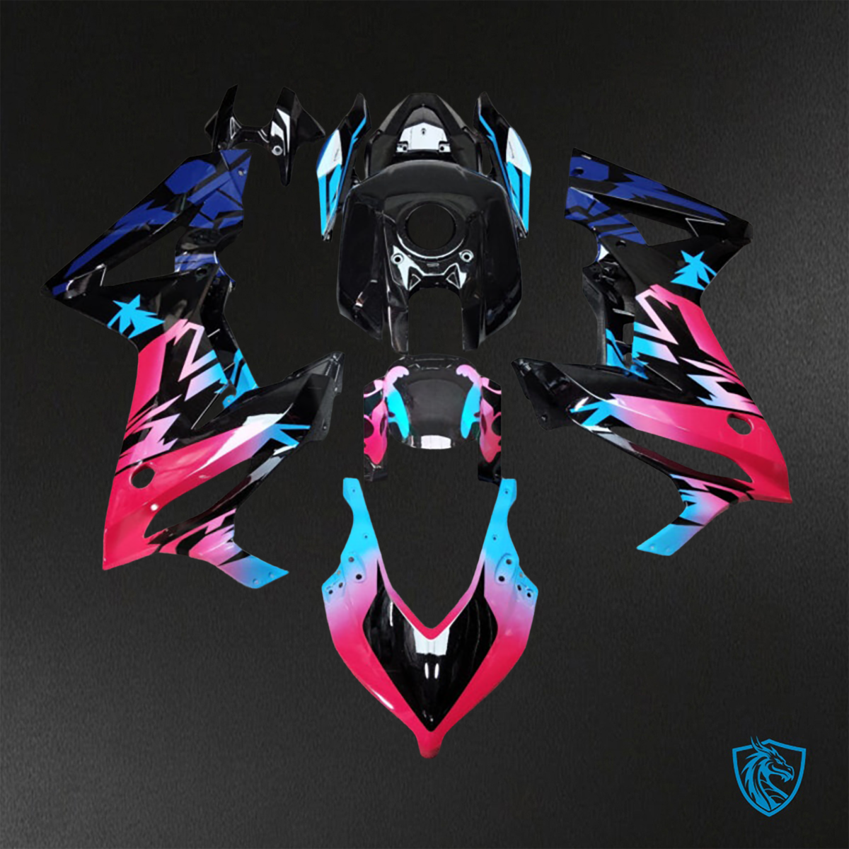 Honda CBR650R (2021-2023) Gloss Black, Pink & Blue - Replacement Motorcycle Fairings Kit