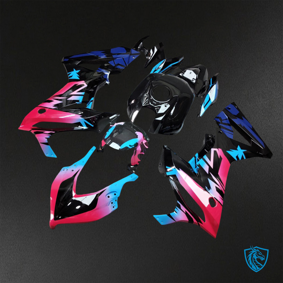 Honda CBR650R (2021-2023) Gloss Black, Pink & Blue - Replacement Motorcycle Fairings Kit