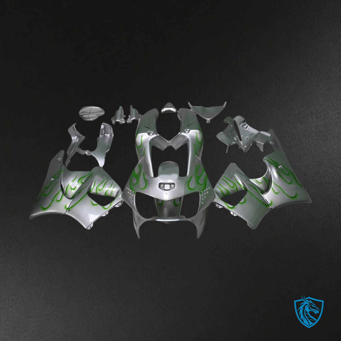 Honda CBR900RR 919 (1998-1999) Gray & Green Flame - Fairing Kit