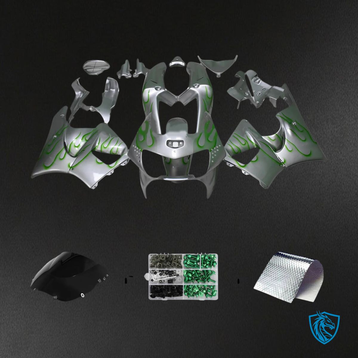 Honda CBR900RR 919 (1998-1999) Gray & Green Flame - Fairing Kit