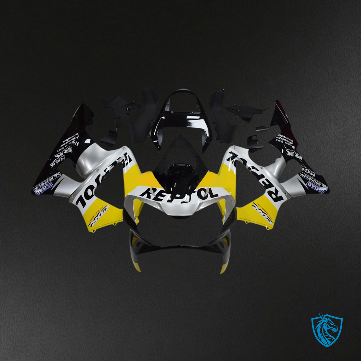 Honda CBR929RR (2000-2001) Black Silver & Yellow - Fairing Kit