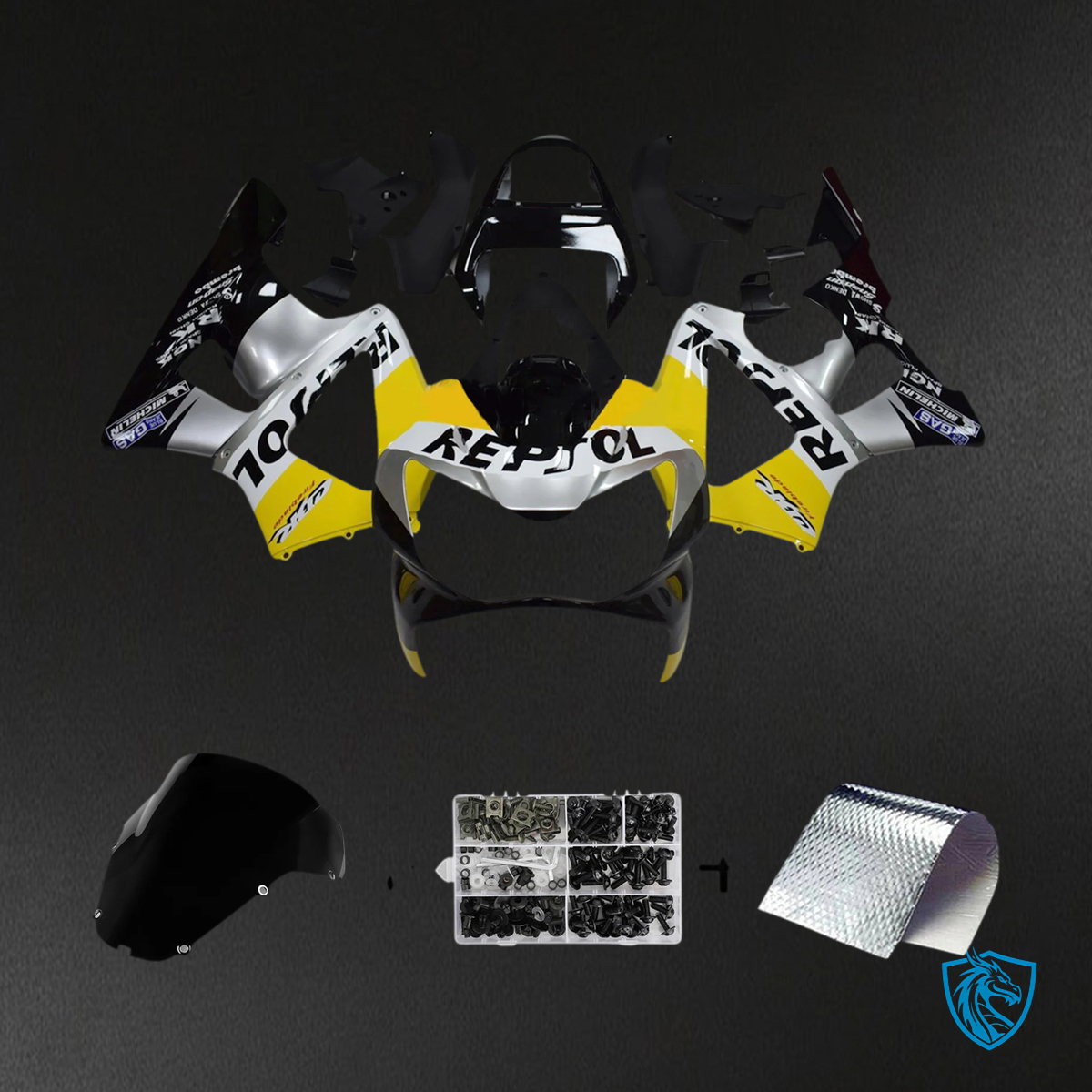 Honda CBR929RR (2000-2001) Black Silver & Yellow - Fairing Kit