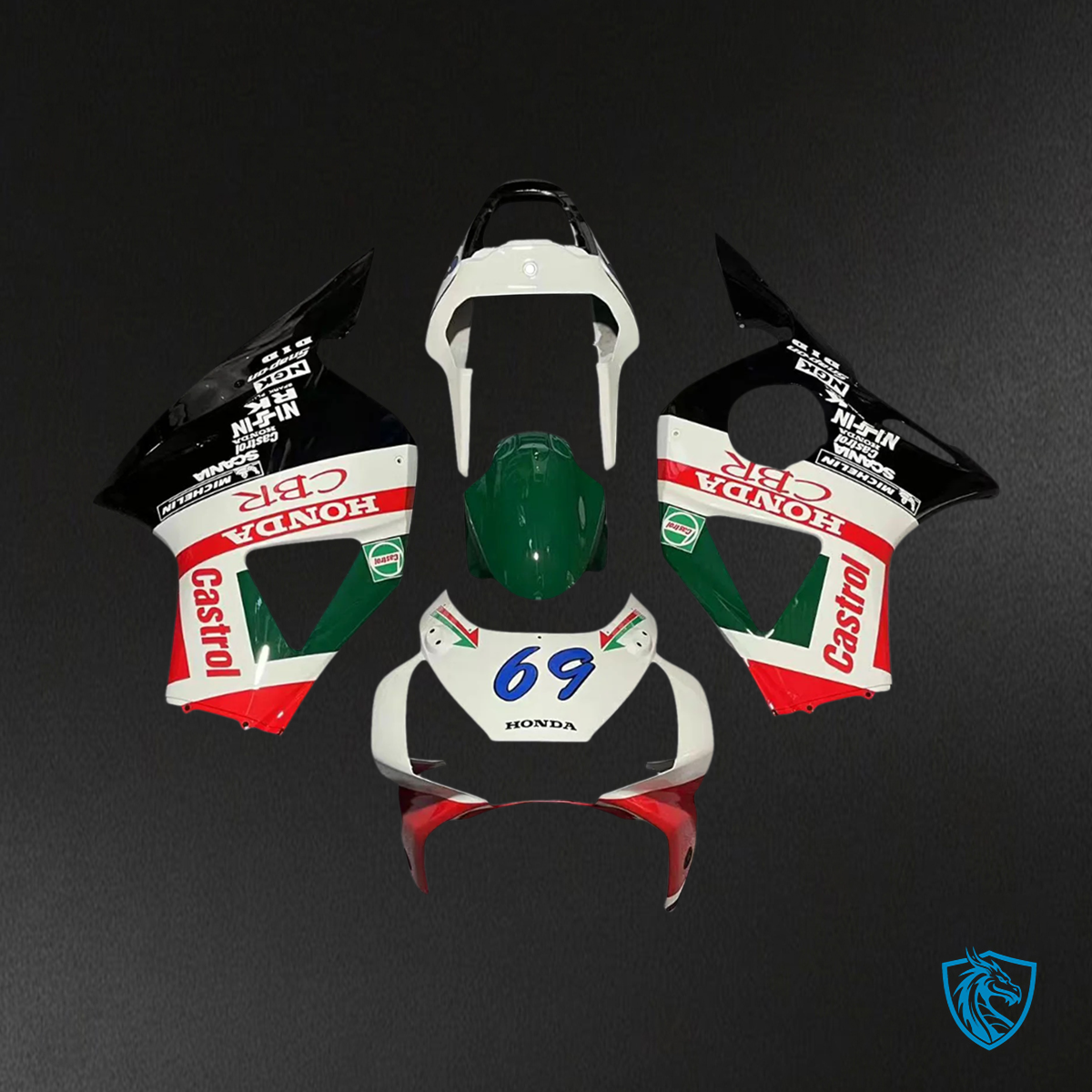 Honda CBR954 (2002-2003) White Green & Red Line - Fairing Kit
