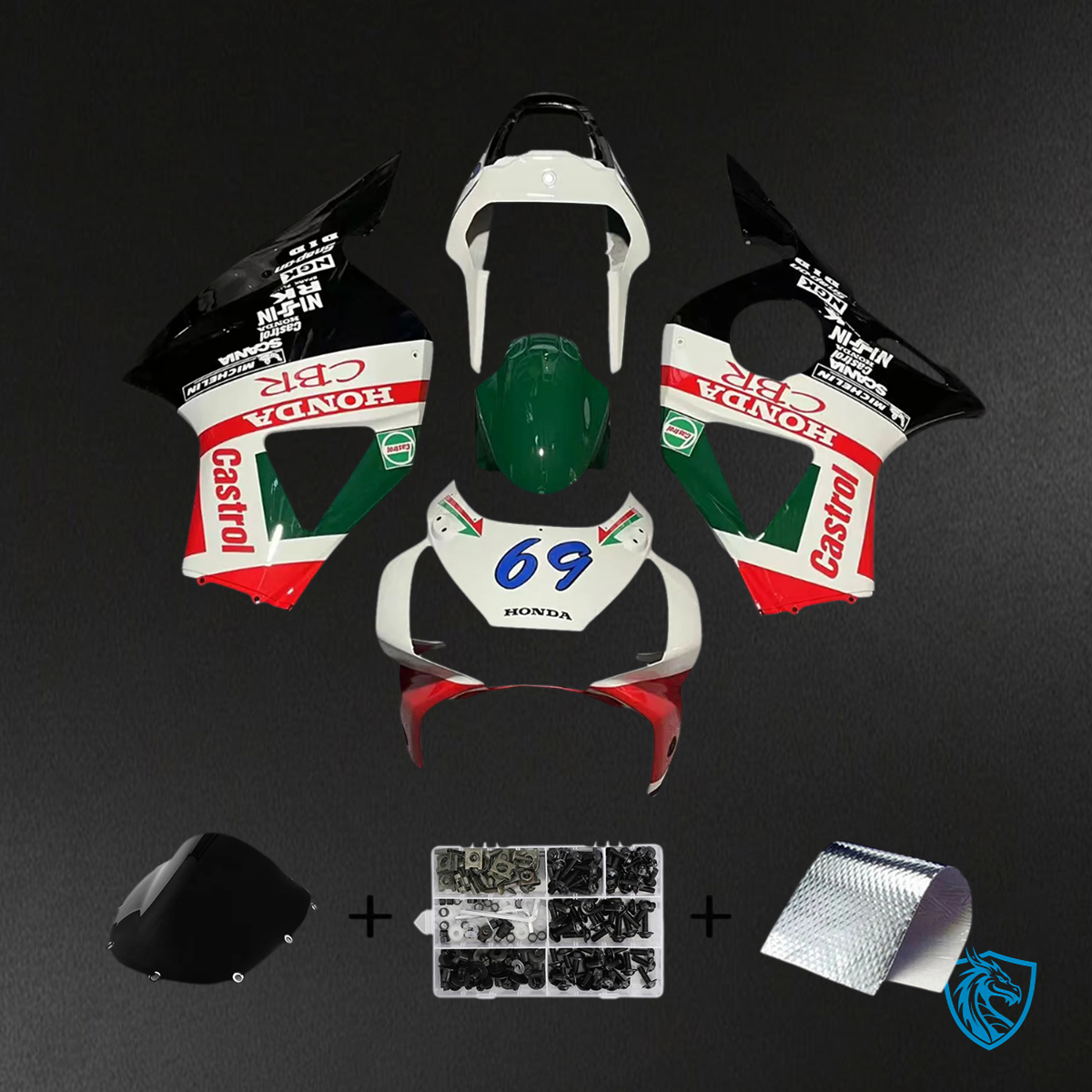Honda CBR954 (2002-2003) White Green & Red Line - Fairing Kit