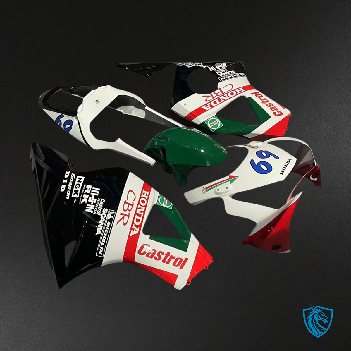 Honda CBR954 (2002-2003) White Green & Red Line - Fairing Kit
