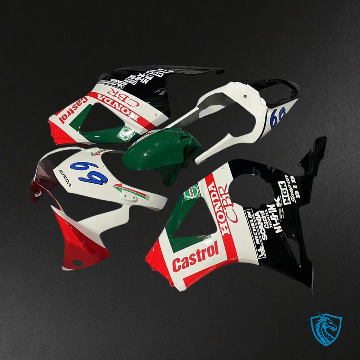 Honda CBR954 (2002-2003) White Green & Red Line - Fairing Kit