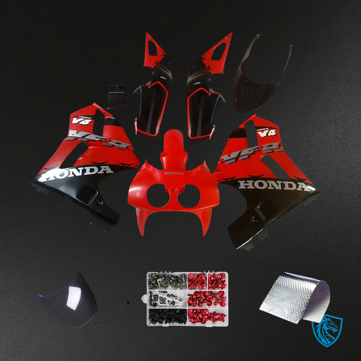 Honda VFR400R NC30 (1988-1992) Red & Black ABS Fairing Kit - Front View