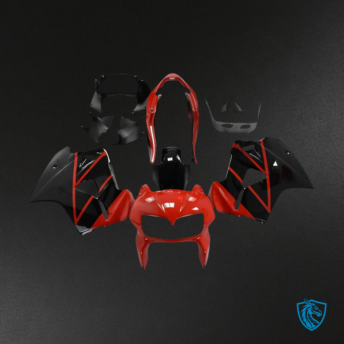 Honda VFR800 (1998-2001) Black & Red ABS Fairing Kit - Side View Left