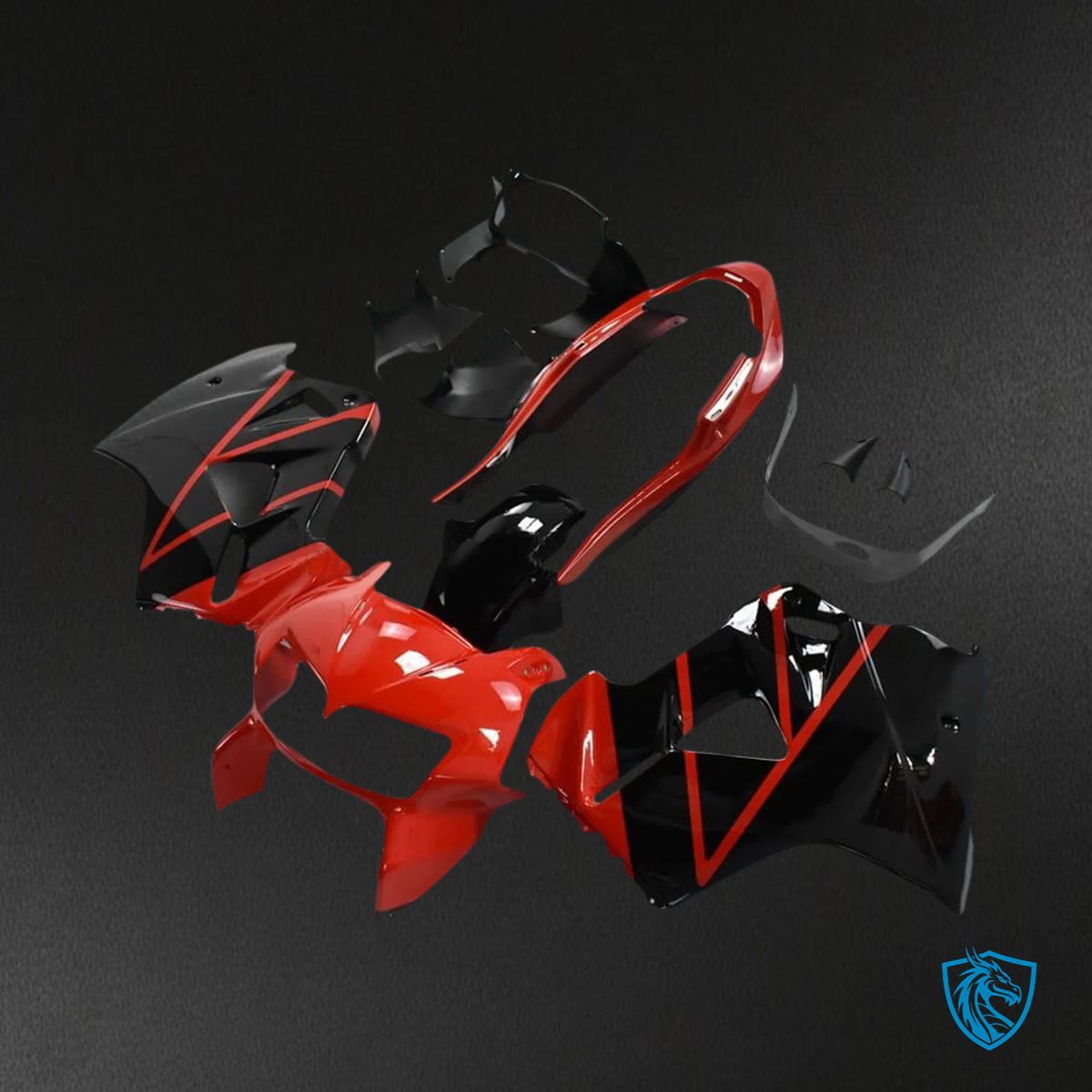 Honda VFR800 (1998-2001) Black & Red ABS Fairing Kit - Side View Right