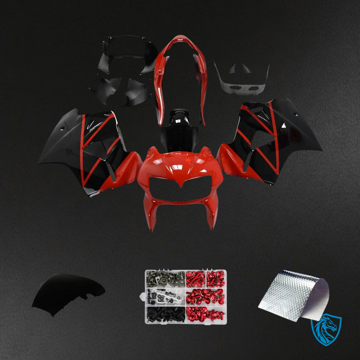 Honda VFR800 (1998-2001) Black & Red ABS Fairing Kit - Front View