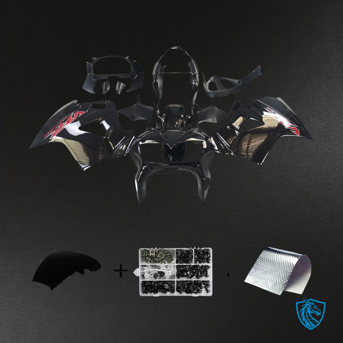 Honda VFR800 (1998-2001) Black & Red Logo ABS Fairing Kit - Front View