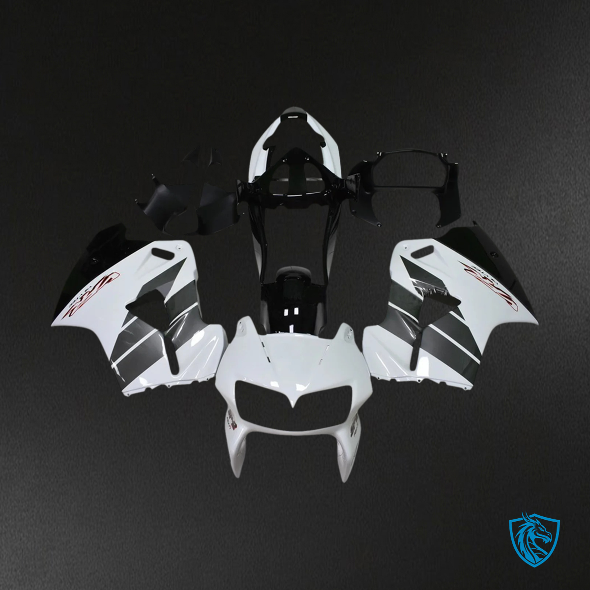 Honda VFR800 (1998-2001) White & Black ABS Fairing Kit - Side View Left