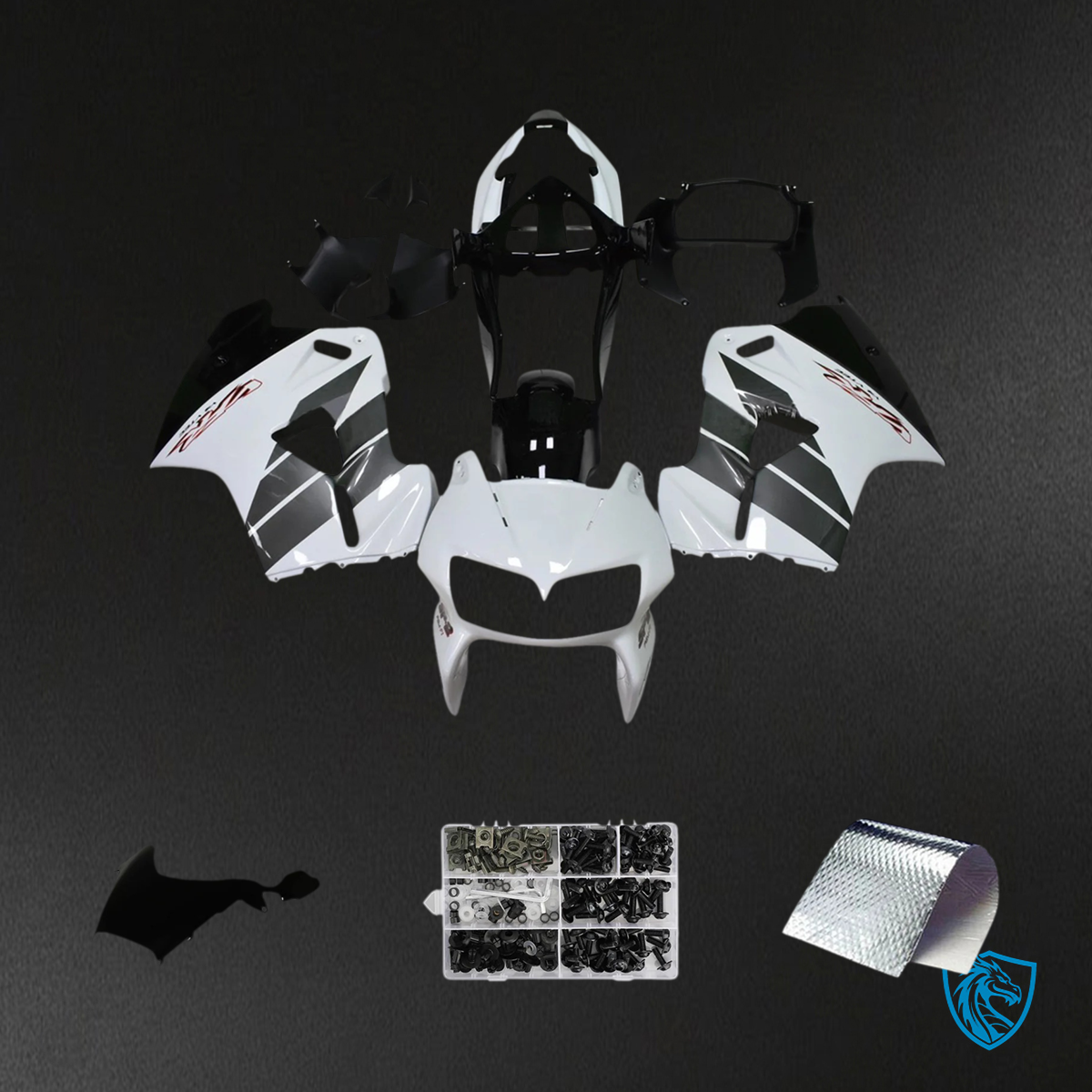 Honda VFR800 (1998-2001) White & Black ABS Fairing Kit - Front View