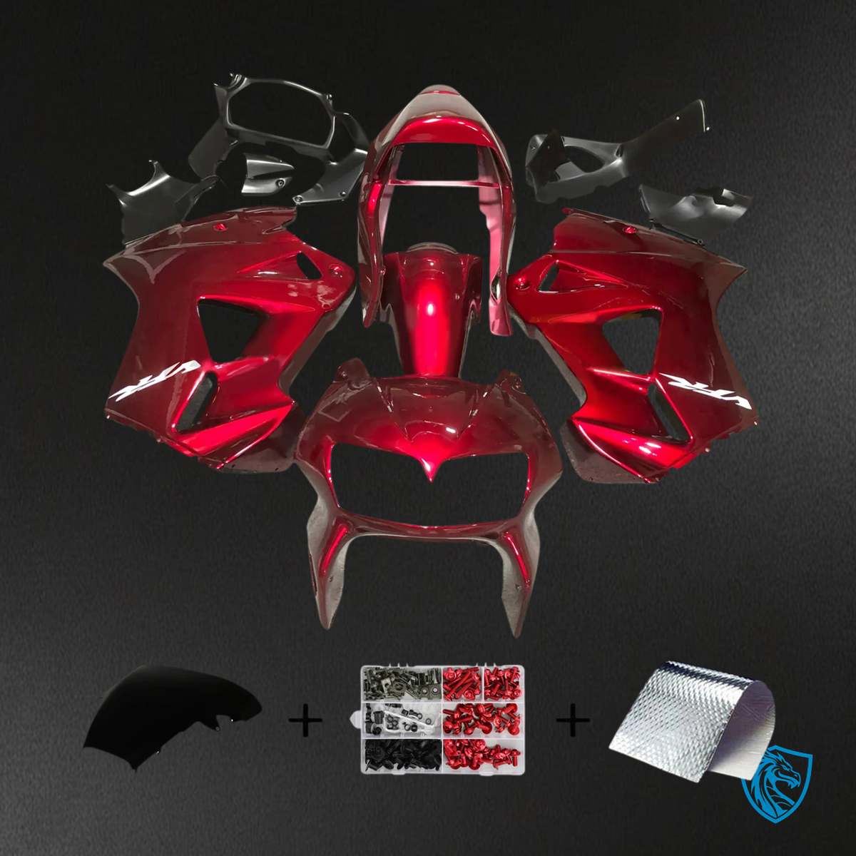 Honda VFR800 (1998-2001) Red & Black ABS Fairing Kit - Front View