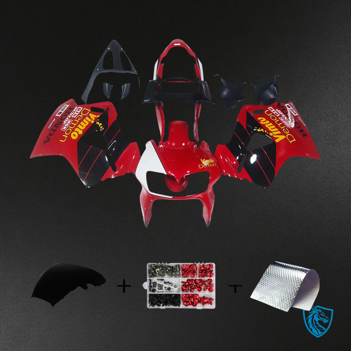 Honda VFR800 (1998-2001) Red & Black ABS Fairing Kit - Front View