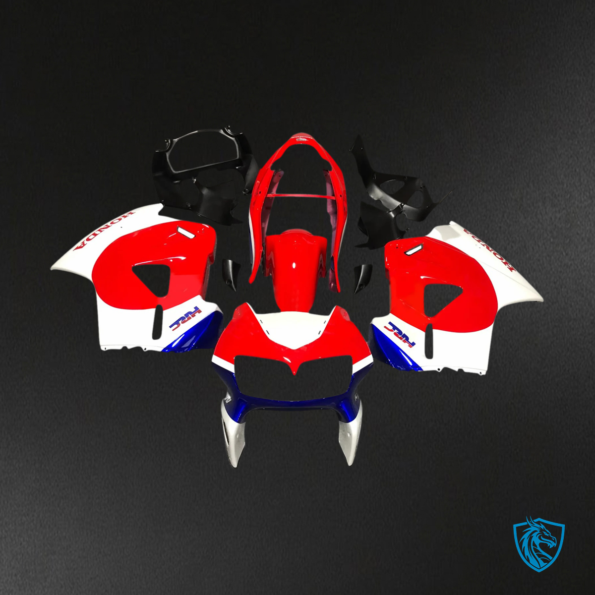 Honda VFR800 (1998-2001) Red White & Black ABS Fairing Kit - Rear View