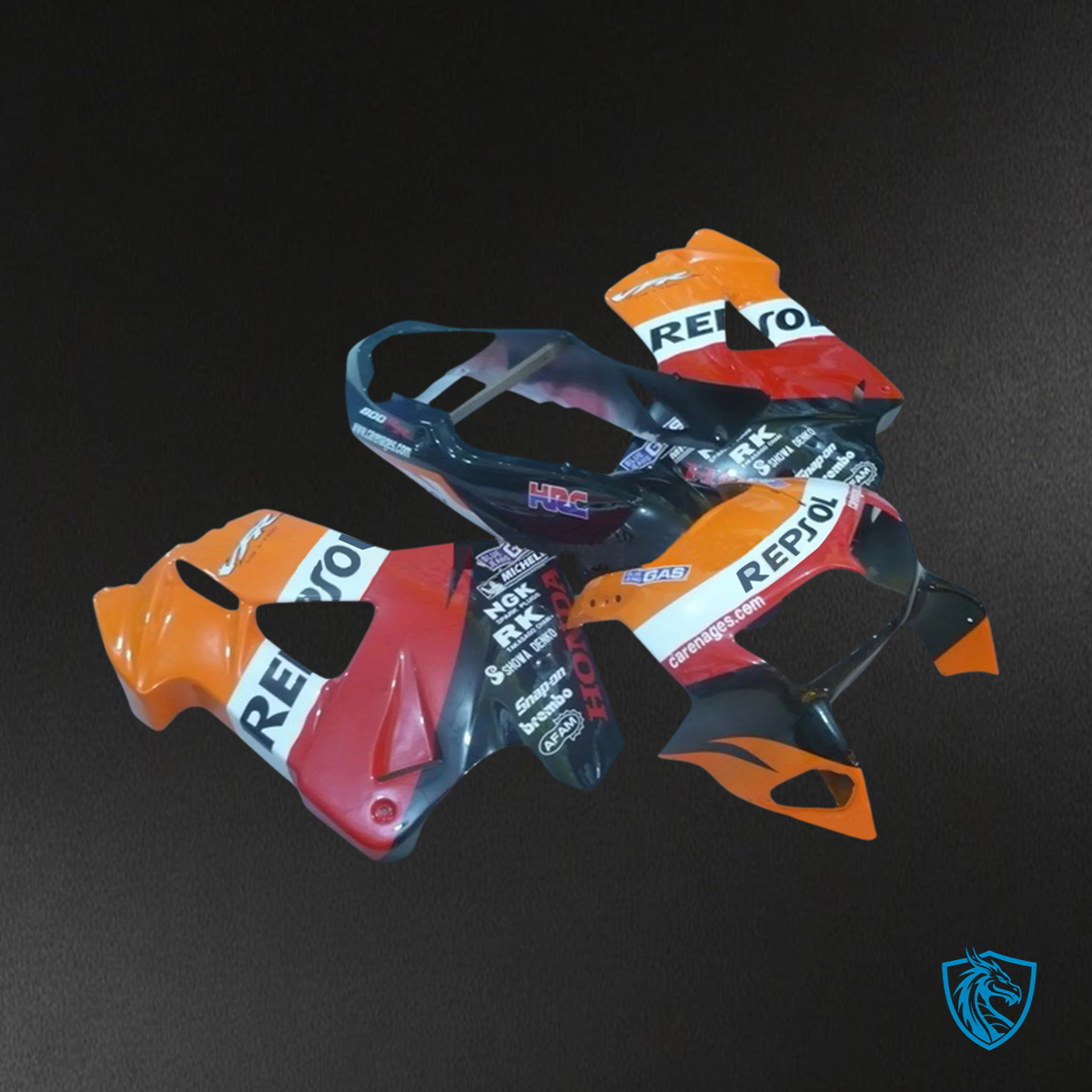Honda VFR800 (1998-2001) Red & Orange Repsol ABS Fairing Kit - Side View Right