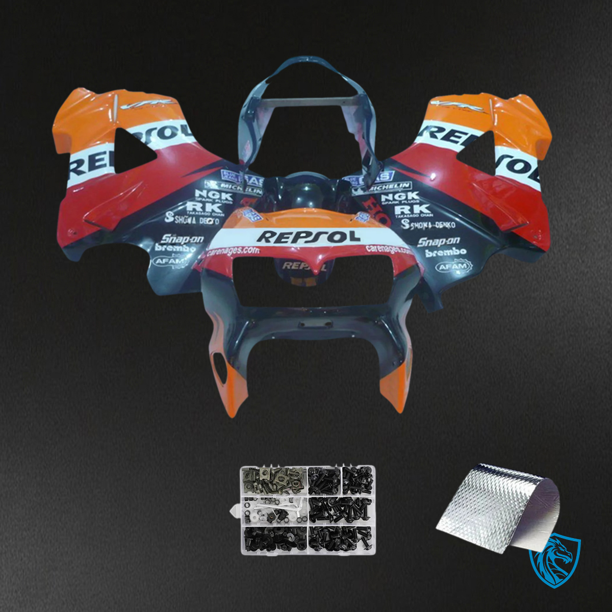 Honda VFR800 (1998-2001) Red & Orange Repsol ABS Fairing Kit - Front View