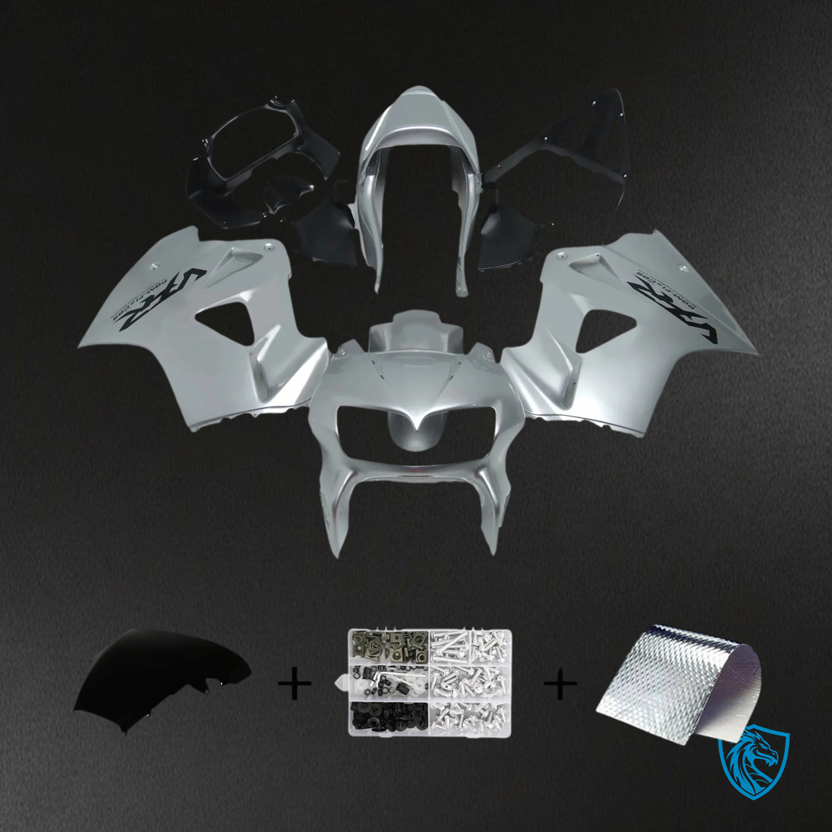 Honda VFR800 (1998-2001) Silver & Black ABS Fairing Kit - Front View