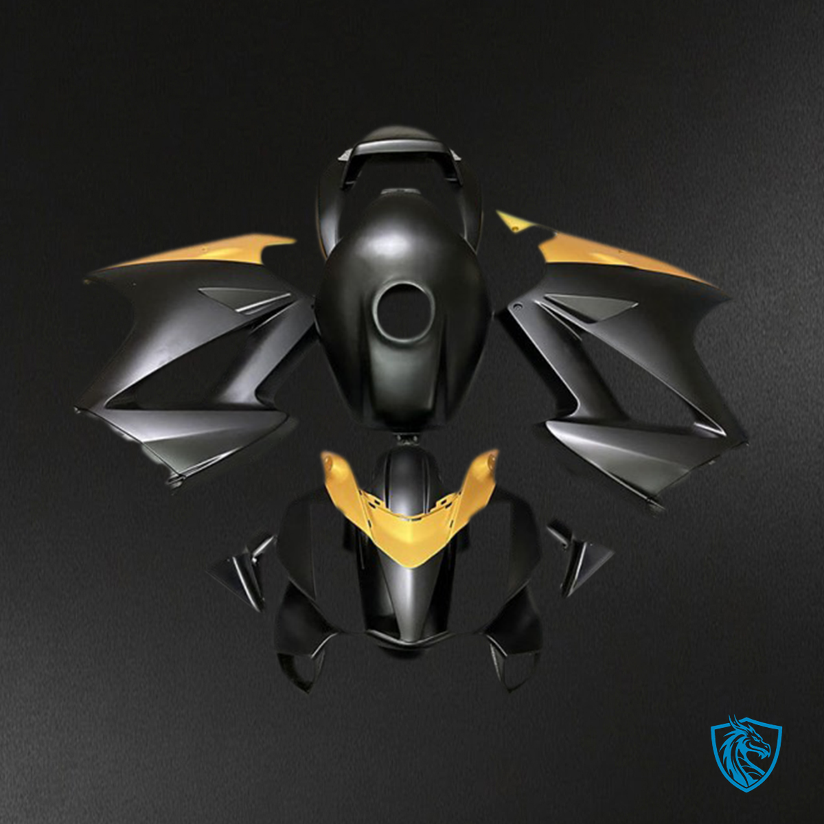 Honda VFR800 (2002-2012) Matte Black & Gold - Replacement Motorcycle Fairings Kit
