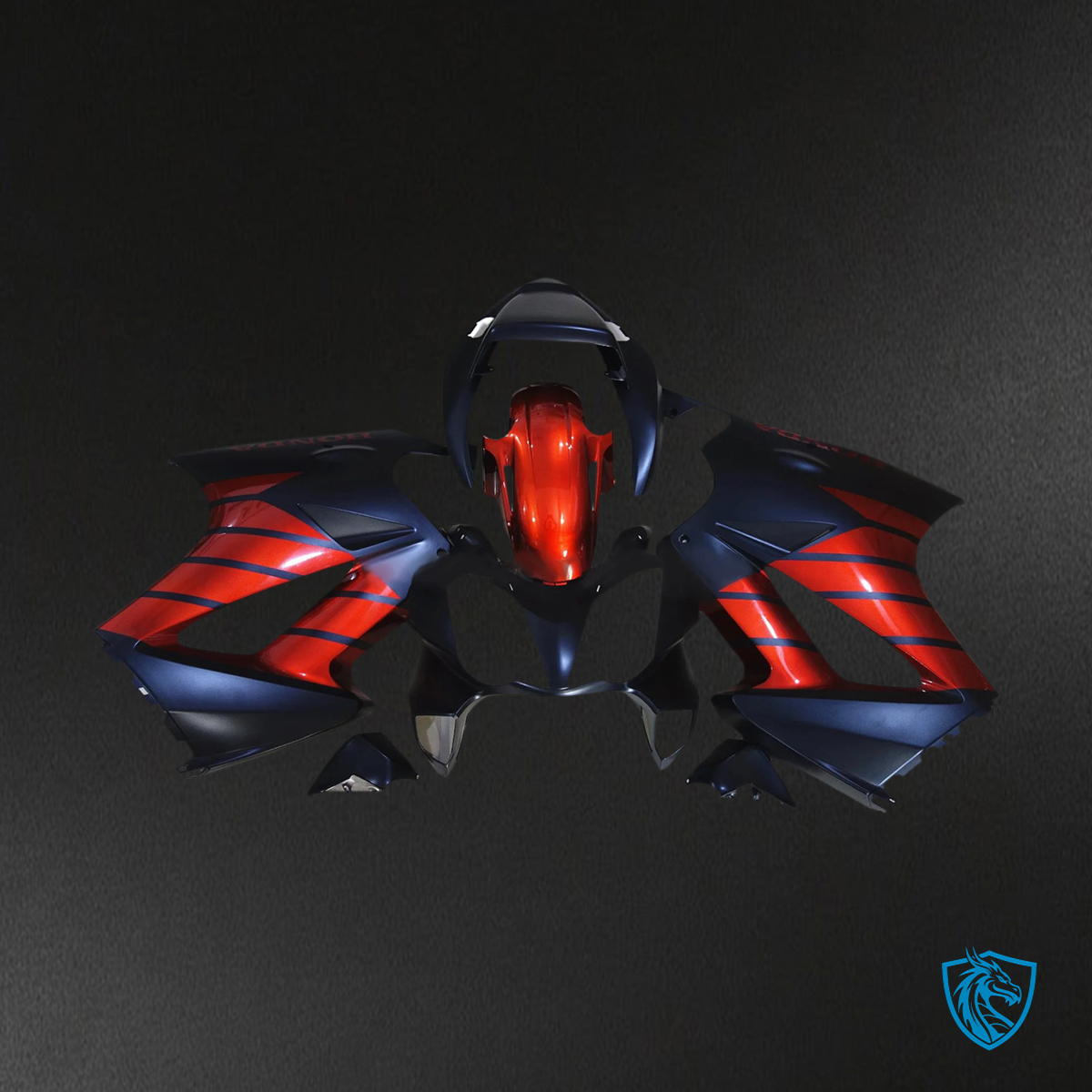 Honda VFR800 (2002-2012) Red & Dark Blue ABS Fairing Kit - Side View
