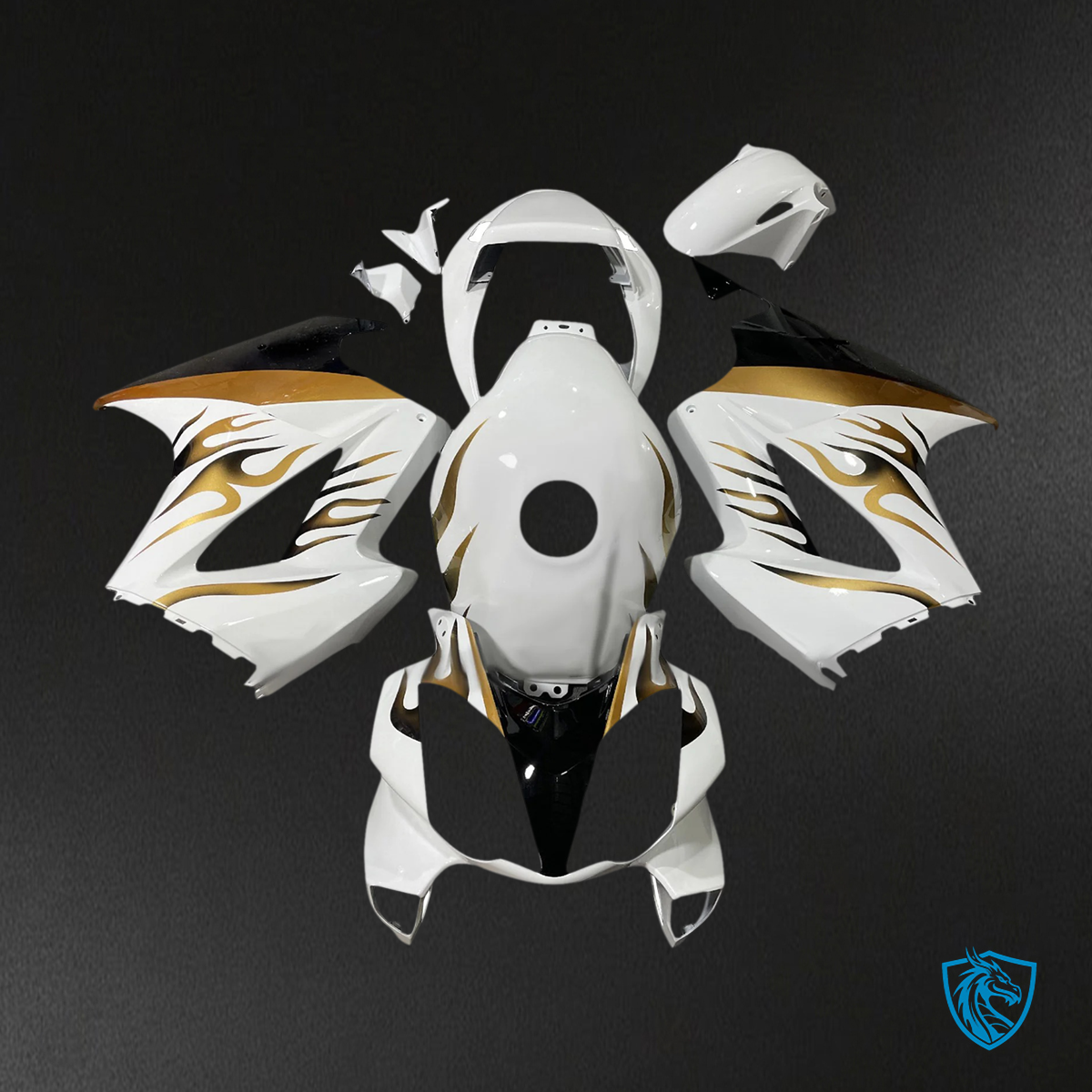 Honda VFR800 (2002-2012) White & Gold ABS Fairing Kit - Right Side View