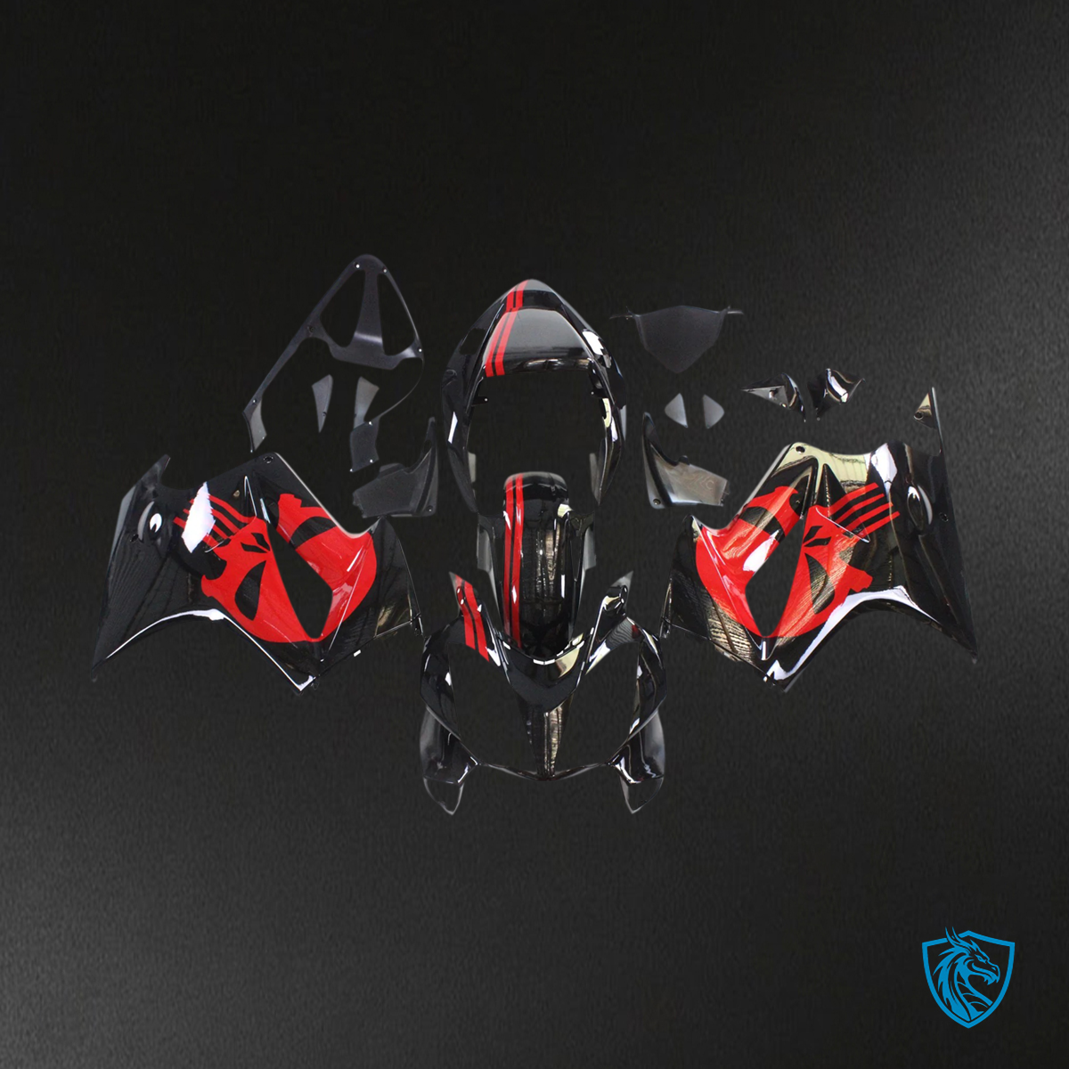 Honda VFR800 (2002-2013) Black & Red ABS Fairing Kit - Right Side View