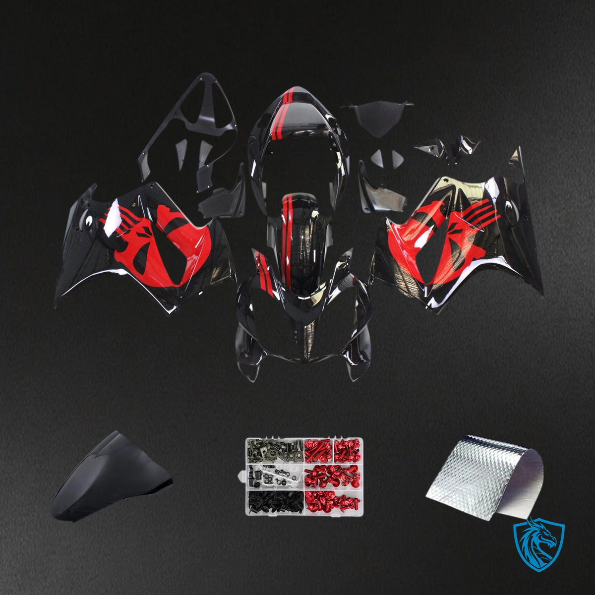 Honda VFR800 (2002-2013) Black & Red ABS Fairing Kit - Front View