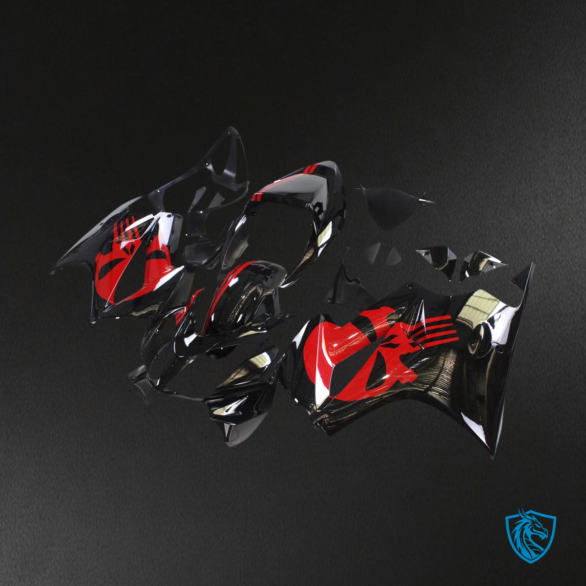 Honda VFR800 (2002-2013) Black & Red ABS Fairing Kit - Rear View