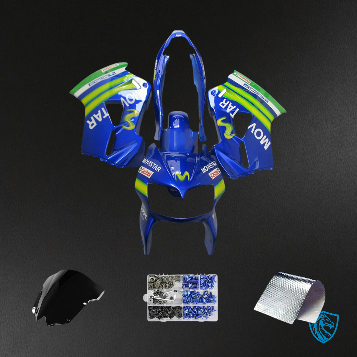 Honda VFR800 (2002-2013) Blue & Green ABS Fairing Kit - Front View
