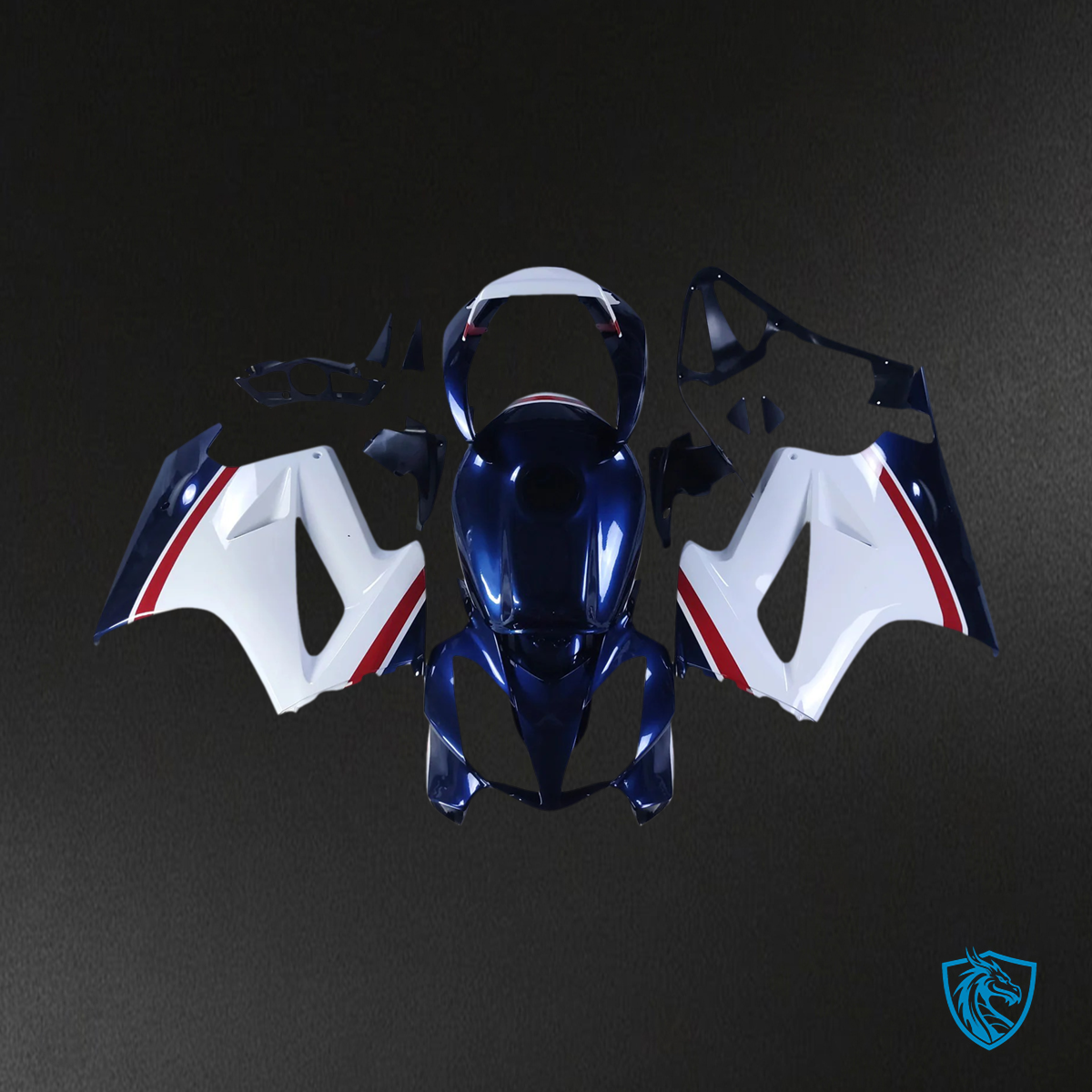 Honda VFR800 (2002-2013) Blue & White Style 1 ABS Fairing Kit - Right Side View