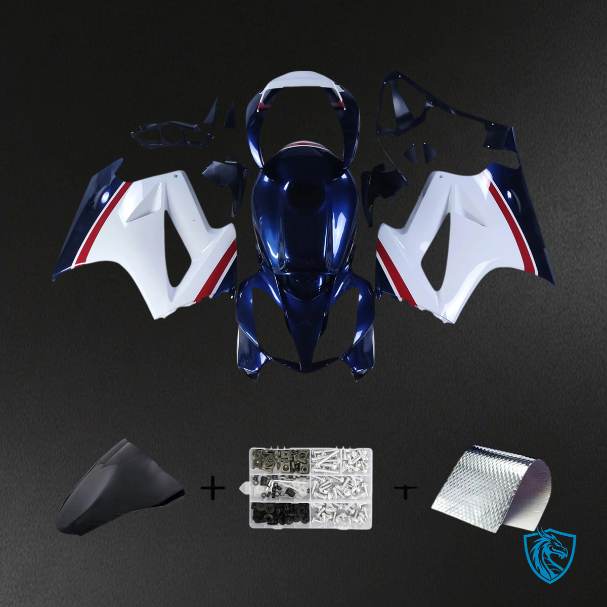 Honda VFR800 (2002-2013) Blue & White Style 1 ABS Fairing Kit - Front View