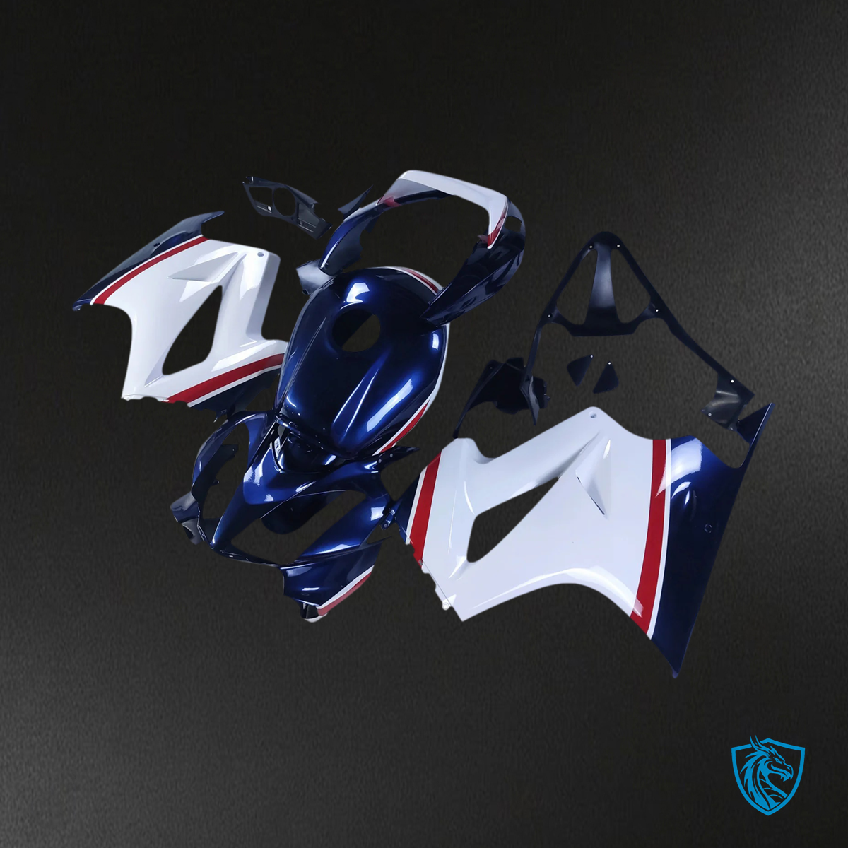 Honda VFR800 (2002-2013) Blue & White Style 1 ABS Fairing Kit - Rear View